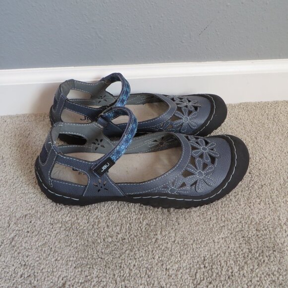 JBU By Jambu Shoes Womens 8M Wildflower Mary Jane Blue Floral Flats Velcro - Picture 2 of 11